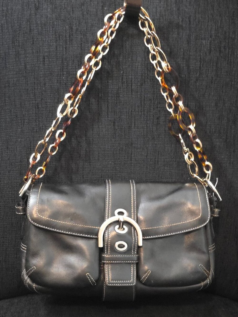 Vintage Coach Soho Small Black Leather Shoulder Bag